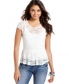 Highlight your awesome, girlish style in this lace peplum top from American Rag!