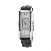 Emporio Armani Women's AR0785 Stainless Steel Case Black Leather Strap Silver Dial Watch