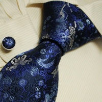 Blue Pattern Tie for Men Floral Gift Boyfriend Discount Silk Neck Ties Cufflinks Set A1075