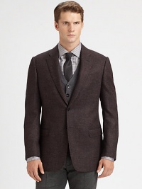 Richly textured wool shapes and defines this modern-fitting sportcoat.Two-button frontNotched LapelChest welt, waist flap pocketsSide ventsWoolDry cleanItaly