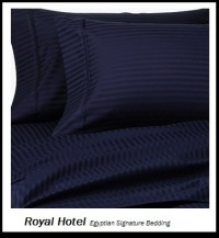 Royal Hotel's Striped Navy 1200-Thread-Count 3pc Twin-Extra-Long Bed Sheet Set 100-Percent Egyptian Cotton, Sateen Striped, Deep Pocket, 1200 TC