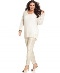 Land one of the season's must-have looks with DKNY Jeans' plus size printed skinnies, sporting a metallic finish!