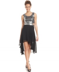 Trixxi's dress marries the sparkle of sequins with cutouts and a trendy high-low hem!