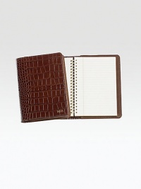 Keep every list and note in one convenient place with this handmade notebook, individually covered in croco-textured leather. A notepad of gold-gilded premium paper is included. Includes 144 perforated, lined pages Leather 5½W X 7½H Made in USA FOR PERSONALIZATIONSelect a color and quantity, then scroll down and click on PERSONALIZE & ADD TO BAG to choose and preview your monogramming options. Please allow 1 week for delivery.