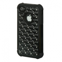 LUXMO BLACK RUBBER HYBRID DIAMOND STUDDED RHINESTONE BLING CASE FOR iPHONE 4S 4