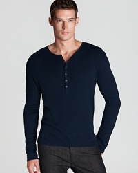 Reach for this ribbed henley anytime you need a reliable tee with a masculine edge. An excellent foundation for a larger look or great on its own.