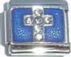 Clearly Charming Stone Cross on Blue Italian Charm Bracelet Link