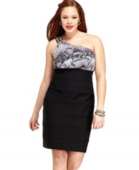 Dance the night away in Trixxi's plus size one-shouldered dress! On-trend snakeskin and bandage styling make this one hot number. (Clearance)