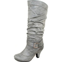 Wild Diva Lala-03 Grey Suede Leather Mid Knee High, Size: 5.5 (M) US [Apparel]