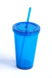 BPA Free 16 oz. Double Wall 2Go Cup with Straw and Lid (Blue)