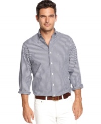 Go long. You'll get plenty of mileage out of this versatile striped shirt from Club Room.