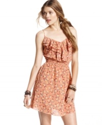 Tiers of ruffles add feminine flourish to this floral-print day dress from American Rag! (Clearance)