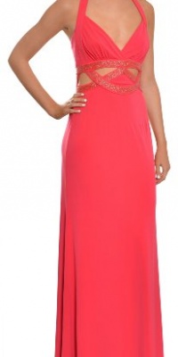 Laundry Women's Glimmering Cerise Segal Cutout Beaded Halter Evening Gown 2 Cerise