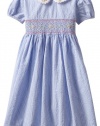 Hartstrings Girls 2-6X Little Cotton Seersucker Short Sleeve Dress, Blue/White Stripe, 6X