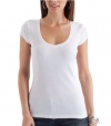 G by GUESS Basic Ribbed V-Neck Tee, TRUE WHITE (LARGE)