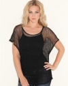 GUESS Allie Short-Sleeve Sequined Top, JET BLACK MULTI (SMALL)