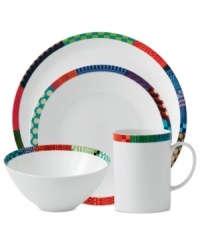 Make your table a masterpiece. Royal Doulton's Paolozzi place setting features a sleek bone china canvas adorned with vibrant graphic designs inspired by the work of Sir Eduardo Paolozzi, a pivotal figure in pop art history.