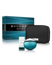 Vibrant, pure and masculine, AQVA Pour Homme blends aromatic freshness with an elegant Mediterranean touch.For the man on-the-go Bulgari introduces the AQVA Pour Homme Pouch Set. This set includes a 3.4 oz Eau de Toilette Spray, a 2.5 oz Shampoo & Shower Gel and a stylish Bulgari Toiletry Case. Top Notes: Mandarin and Petit GrainHeart: Santolina and PosidoniaBase Note: Mineral AmberBottle inspired by the world famous BVLGARI style of cabochon cut stones