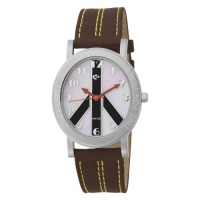 Love Peace and Hope Midsize WA102 Time for Peace Watch with White Pearl Face and Brown Strap Model