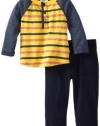 Splendid Littles Baby-Boys Newborn Nantucket Stripe Henley Pant Set, Ray, 6-12 Months