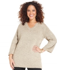 Stay warm and stylish this season with Karen Scott's plus size sweater, finished by a V-neckline.