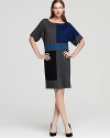 Geometric color blocking lends a modern look to Anne Klein's dolman-sleeved dress.