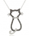 XPY 14k White Gold Black and White Diamond Cat Pendant (1/5 cttw), 18