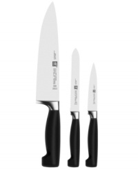 Get pointed in the right direction! The perfect addition to a new kitchen, this starter set includes the essentials-a chef's knife, serrated knife and paring knife-crafted from precision-forged high carbon stainless steel. Laser-controlled edges stay sharper longer and deliver impeccable control, balance and results.