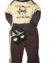 Baby Essentials Baby-boys Newborn 3 Piece Monkey Creeper Set, Brown, 6-9 Months