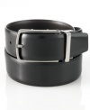 The reversible design of this luxe leather belt from Perry Ellis let's you get the most mileage out of your wardrobe.