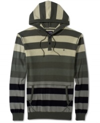 Keep your style fresh in this fade to top tonal stripe henley hooded pullover by Hurley.