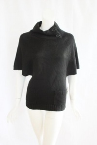 BCX womens dolman black button collar short sleeve pocket sweater S