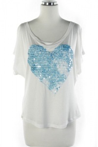 Fashion Jewelry - SEQUINS HEART DETAIL SHORT SLEEVE TOP- By Fashion Destination | Free Shipping (White)