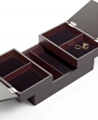 Necklaces, bracelets and rings have a home in the Repose jewelry box from Umbra. A spacious wooden design with sliding compartments and divided sections will keep a growing jewelry collection from getting lost or tangled.