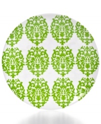 Anything but traditional, Victorian salad plates mix a fun dappled texture and vintage blooms silhouetted against go-anywhere melamine. A favorite for summer entertaining from QSquared.