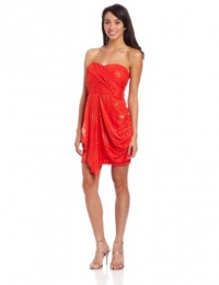 Sequin Hearts by My Michelle Juniors Strapless Dot Dress, Orange/Gold, 5