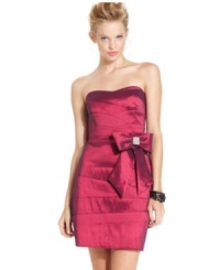 This prettily pleated strapless dress from Teeze Me is finished off with a giant bow at the waist -- a perfectly wrapped ensemble!