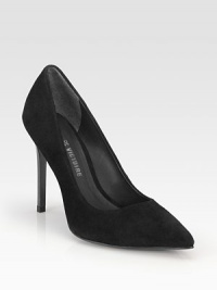 Lady-like point toe silhouette of rich suede is freshened with a contrasting notice-me heel. Lacquered heel, 4 (100mm)Suede upperLeather lining and solePadded insoleImported