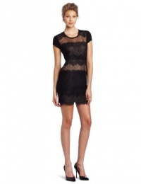 BCBGMAXAZRIA Women's Maiya Lace Front Dress, Black, Medium