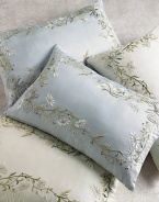 Dainty, hand-embroidered meadow flowers adorn this lovely pillow's framework in the palest potpourri of tints. 14 X 22Silk sateen with feather/down fillDry cleanImported