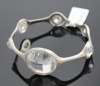 B. Brilliant Brushed Sterling Silver Bangle Bracelet with Large Checkerboard Cut Cubic Zirconia