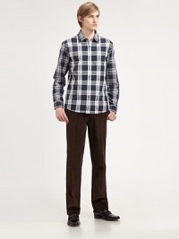 Classic check pattern goes modern, tailored in a smooth cotton silhouette.ButtonfrontCottonMachine washImported