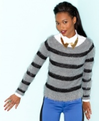 Disclaimer: wear this boat neck pullover from Say What? and people may want to hug you. The soft, eyelash-knit and bevy of stripes makes it that kind of sweater.