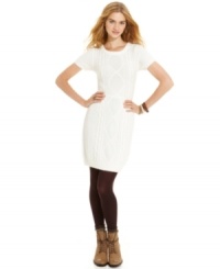 Tommy Girl knocks it out of the park with this adorable sweater dress! Its intricate cable-knit design and cute short sleeves are fashion homeruns!