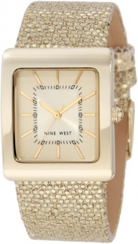 Nine West Women's NW/1292CHGD Square Gold-Tone Sparkle Strap Watch