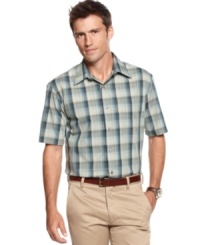 Stay in check and on point with your style in this plaid shirt from Van Heusen.