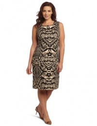 Calvin Klein Women's Plus Size Printed Release Tuck Dress, Black/Flax Multi, 22W