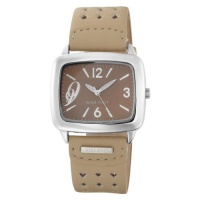 Nine West Women's NW1081BNCM Square Silver-Tone and Tan Strap Watch