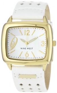 Nine West Women's NW1080WTWT Square Gold-Tone and White Strap Watch