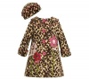 Bonnie Jean Girls Brown Leopard Print Fleece Coat & Hat Set, Brown, 12M